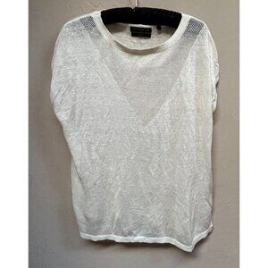 Brown Allan Women Linen Cap Sleeve Knit Boxy Top Medium Ivory Beachy Lightweight
